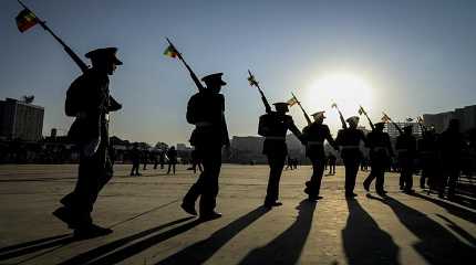 Ethiopian military parade with national flags