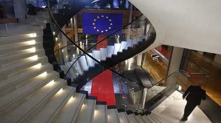 A man walks down stairs during a special session on lobbying