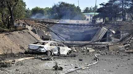 gas tanker exploded under a bridge