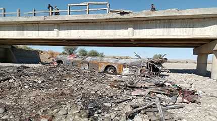 burnt passenger bus at the accident