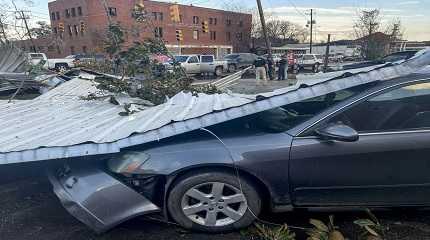 damaged vehicle and debris