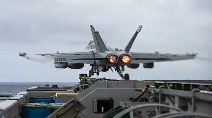 E A-18G Growler aircraft launches