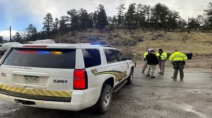 Sheriff deputies block a road