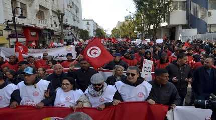 UGTT take part in a protest