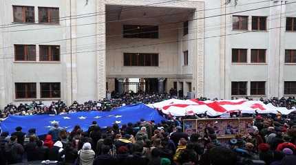 protest outside the parliament building in Tbilisi