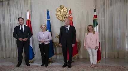 Mark Rutte, Ursula von der Leyen, Kais Saied, and Giorgia meloni meet in Tunis