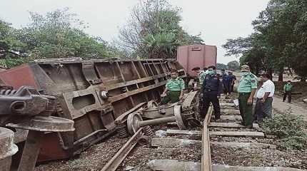 train hit by mine explosion