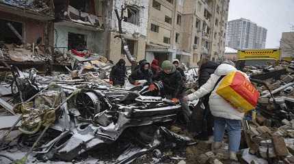 apartment building destroyed after Russian attack in Kyiv