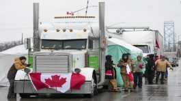 Truckers and supporters block the Ambassador Bridge