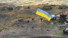 Ukrainian flag on Snake (Zmiinyi) Island