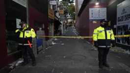 Police officers stand guard..