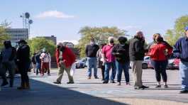 People outside a newly reopened career center