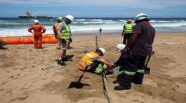 Workers install the 2Africa undersea cable 