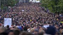 People march during a rally against violence in Belgrade