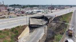 collapse of a part of I-95 highway after a fuel tanker exploded