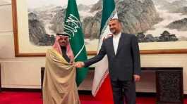 Hossein Amir Abdollahian and Faisal bin Farhan Al Saud