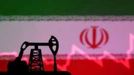 Iranian flag with stock graph and an oil pump